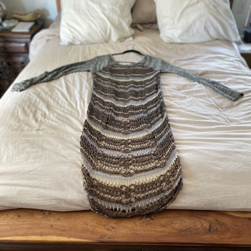 Free people crochet back hi low sweater